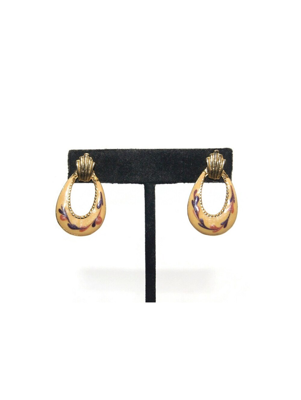 Vintage Gold Tone with Pink, Purple and White Enamel Stud Earrings.